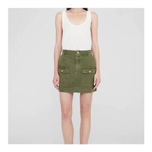 NWT ANINE BING Aliza Cotton Mini Skirt Olive Green High Rise A-Line (sz L)